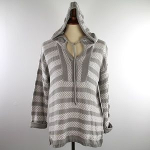 Vince Cotton Stripe Design Hooded Sweater Gray White M